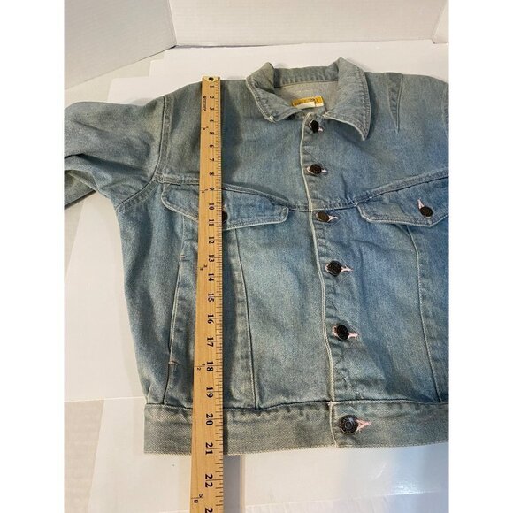 Vintage Uniform Blues Classic 70's Light Wash Denim Jacket Pink Stitching Womens - Picture 7 of 9